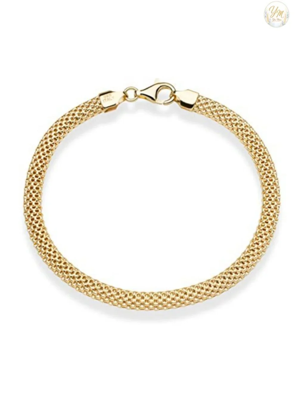 18K Gold Plated 925 Sterling Silver 5mm Mesh Link Bracelet Women Italy Jewelry